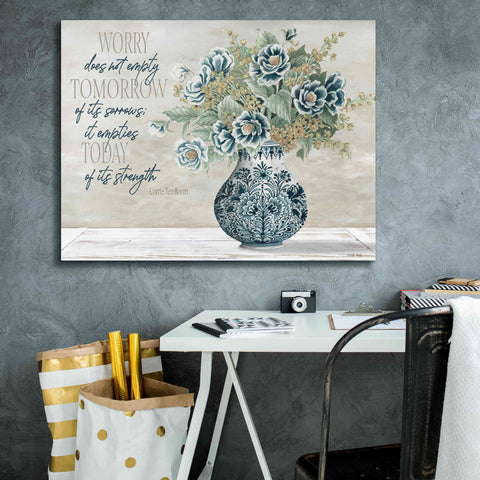 Image of 'Don't Worry Blue Vase' by Cindy Jacobs, Canvas Wall Art,34 x 26