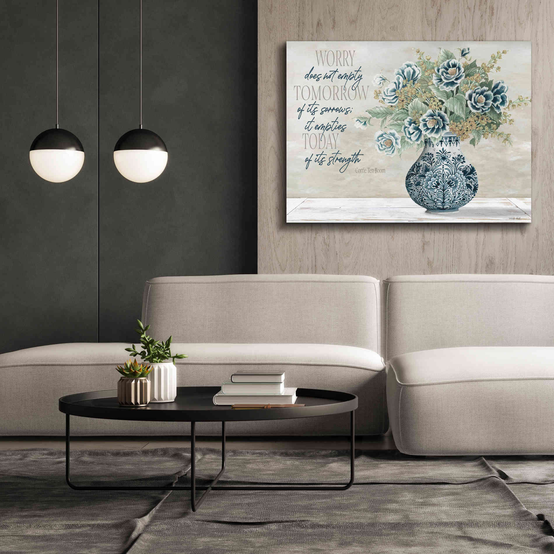 'Don't Worry Blue Vase' by Cindy Jacobs, Canvas Wall Art,54 x 40