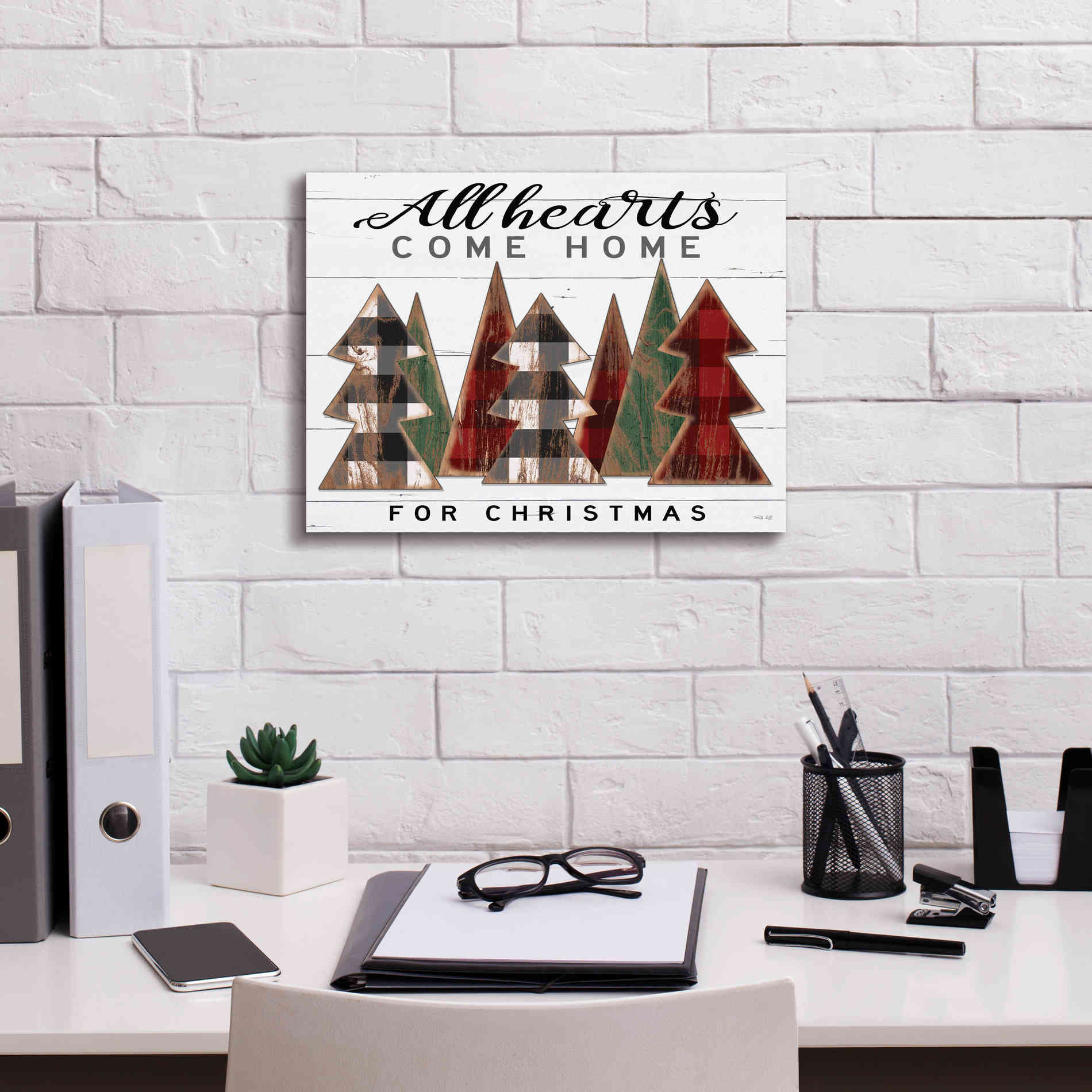 'All Hearts Come Home Plaid Trees' by Cindy Jacobs, Canvas Wall Art,16 x 12