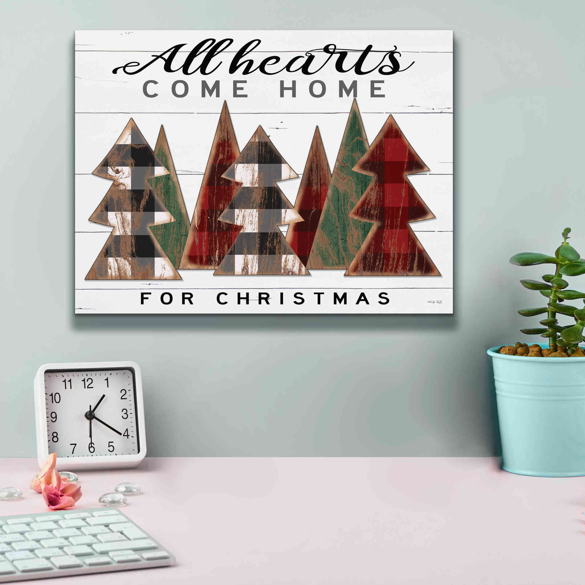 'All Hearts Come Home Plaid Trees' by Cindy Jacobs, Canvas Wall Art,16 x 12