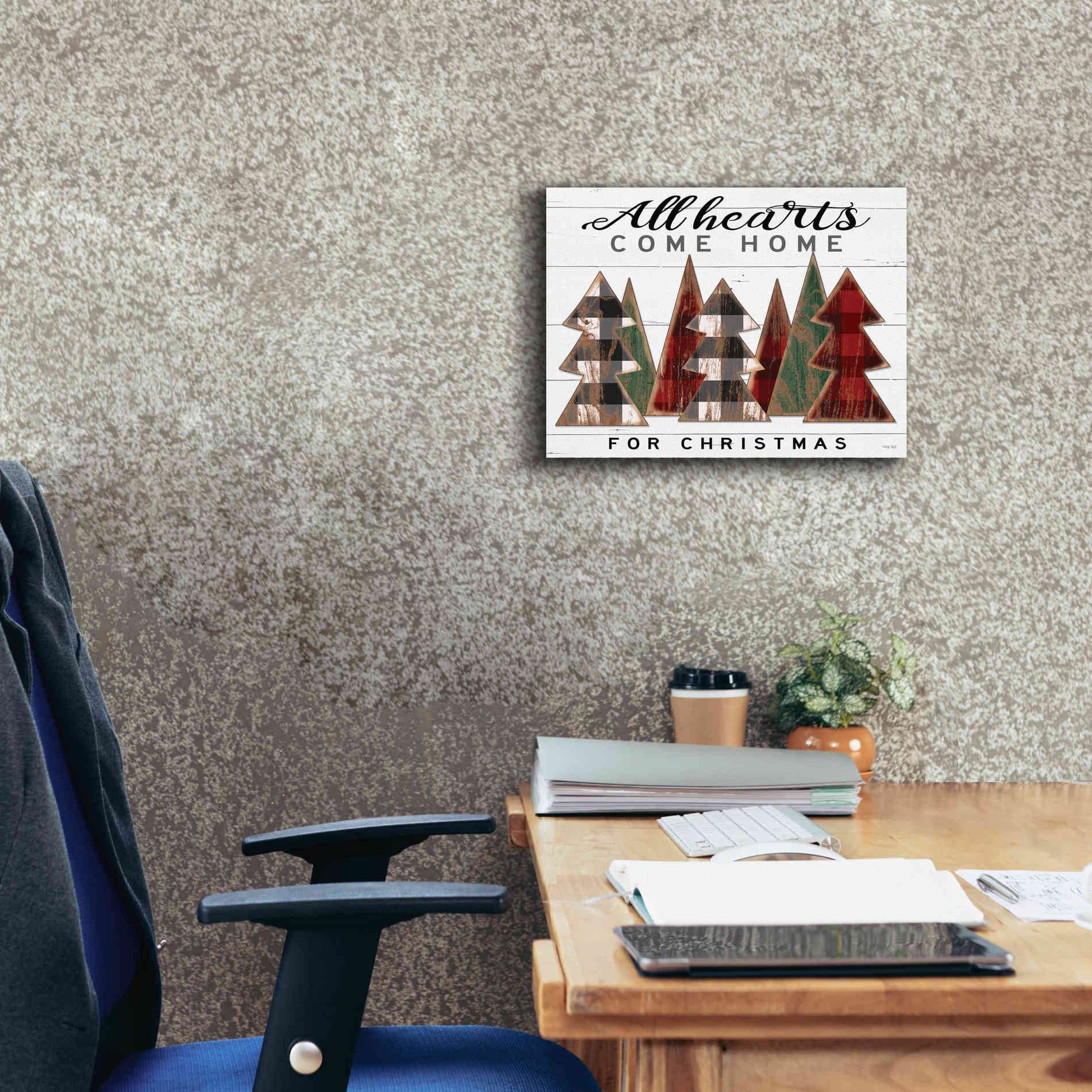 'All Hearts Come Home Plaid Trees' by Cindy Jacobs, Canvas Wall Art,16 x 12