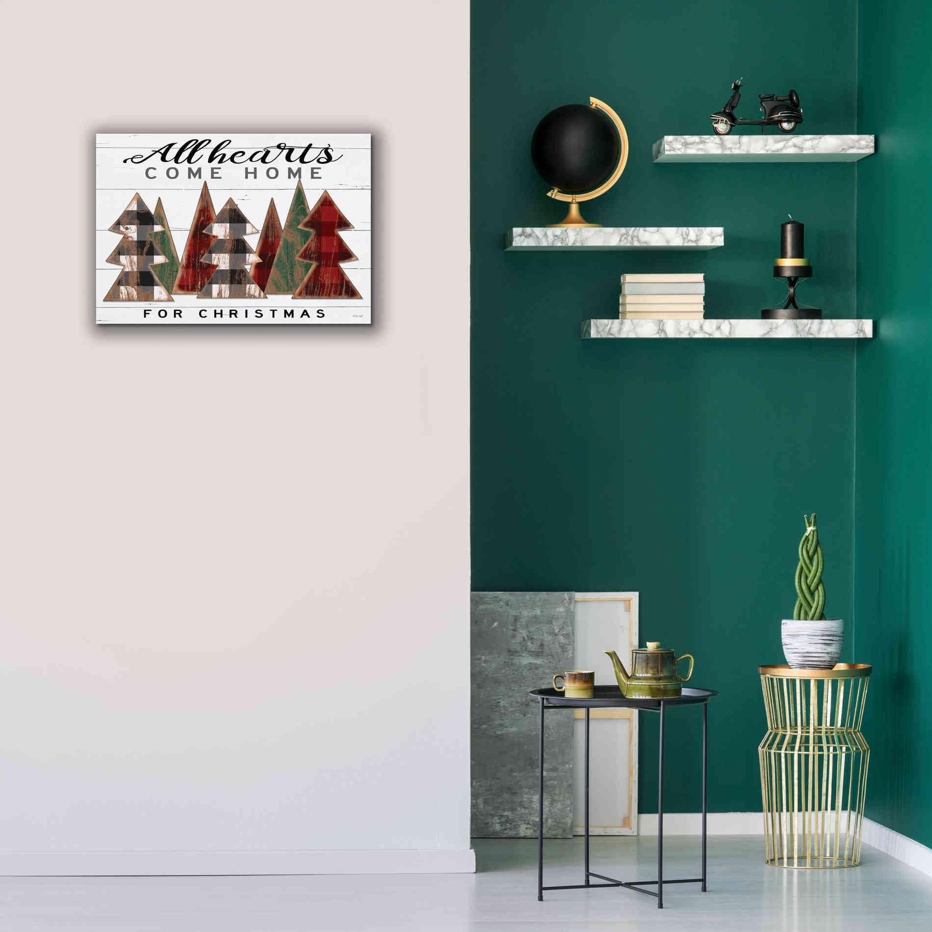'All Hearts Come Home Plaid Trees' by Cindy Jacobs, Canvas Wall Art,26 x 18