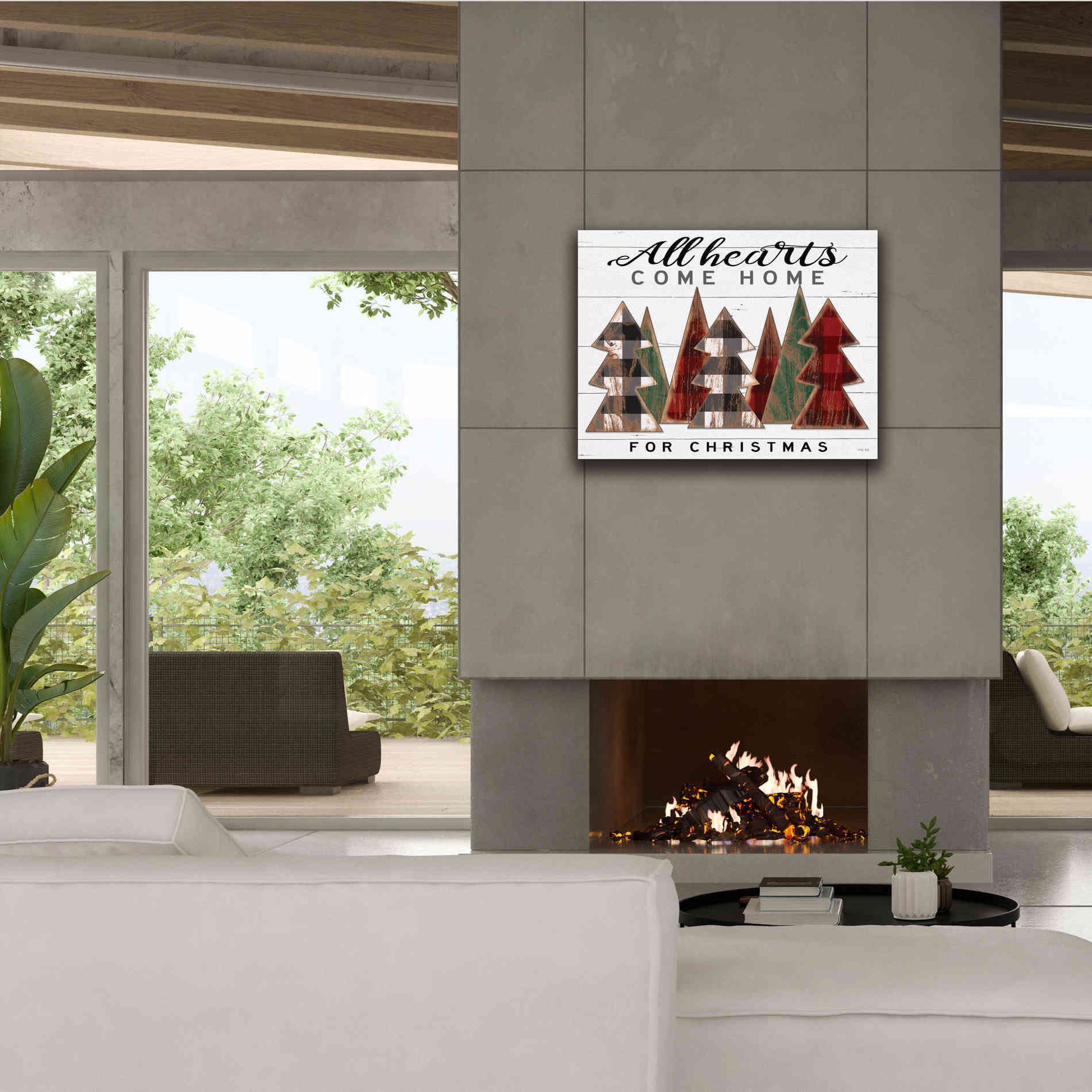 'All Hearts Come Home Plaid Trees' by Cindy Jacobs, Canvas Wall Art,34 x 26