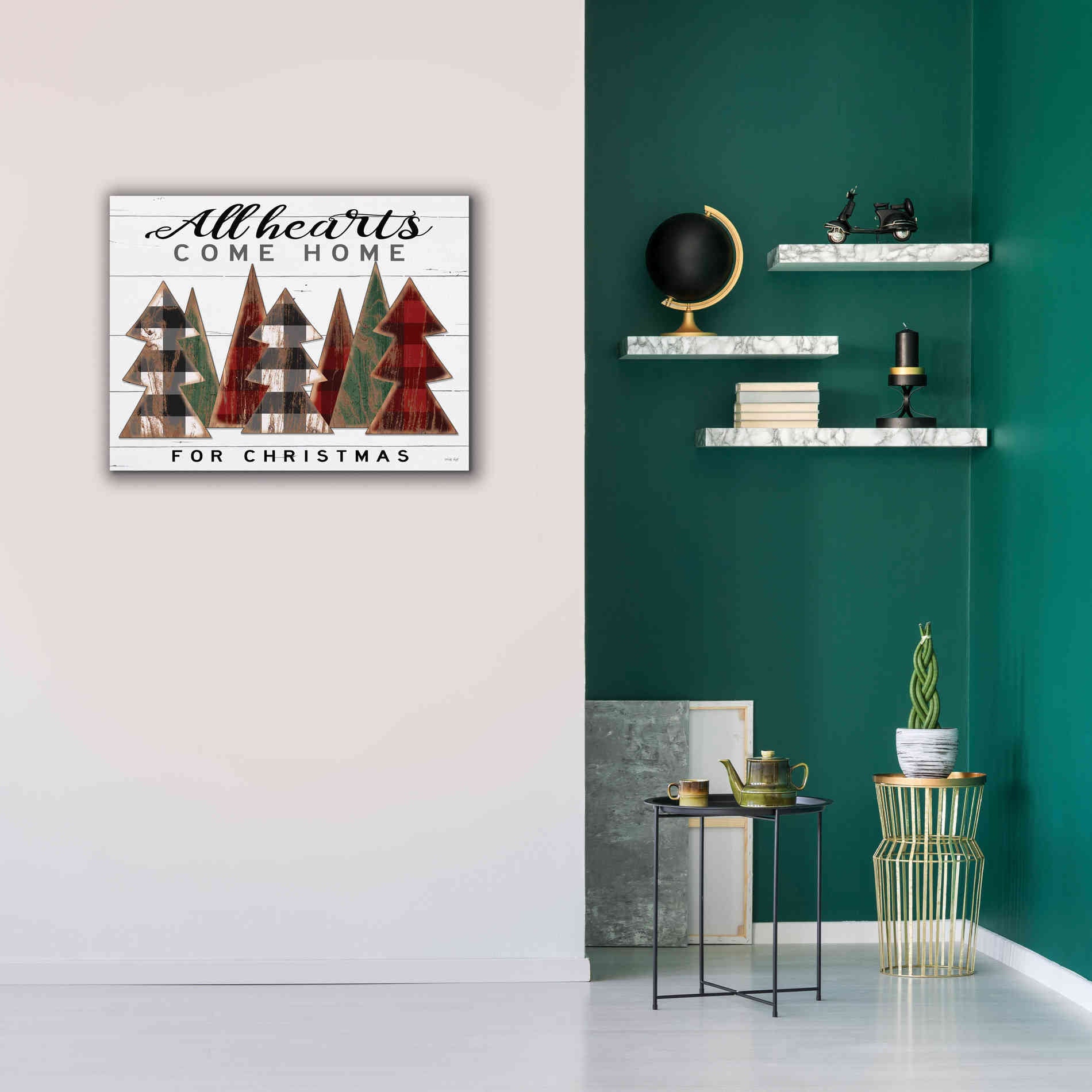 'All Hearts Come Home Plaid Trees' by Cindy Jacobs, Canvas Wall Art,34 x 26