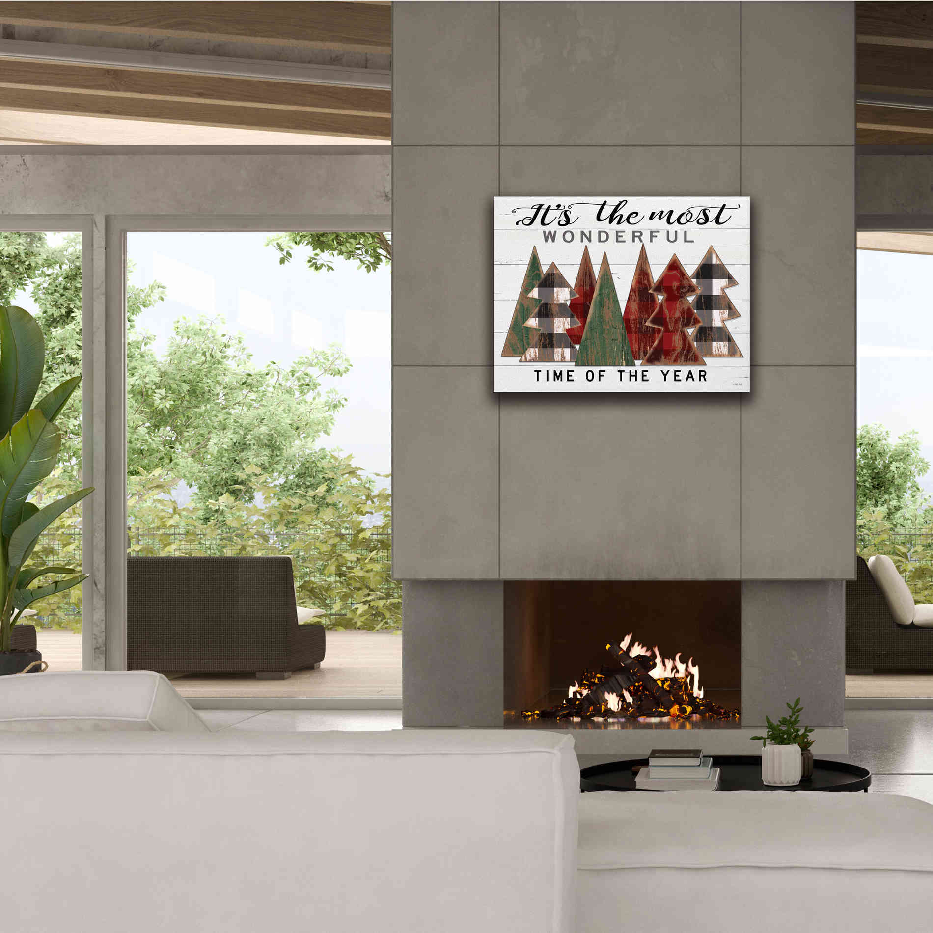 'It's the Most Wonderful Time Plaid Trees' by Cindy Jacobs, Canvas Wall Art,34 x 26