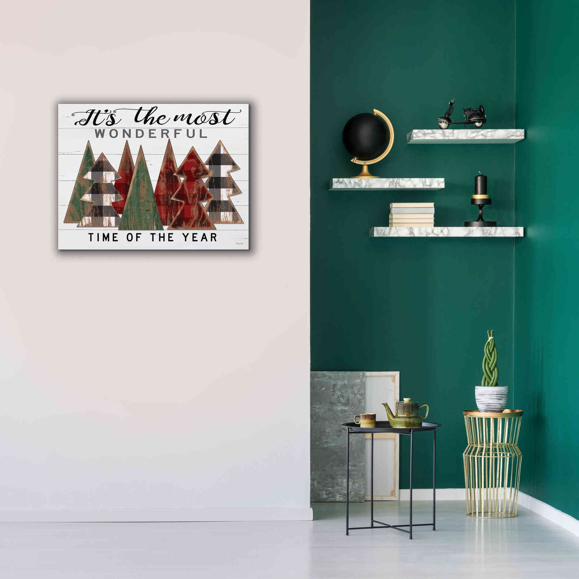 'It's the Most Wonderful Time Plaid Trees' by Cindy Jacobs, Canvas Wall Art,34 x 26