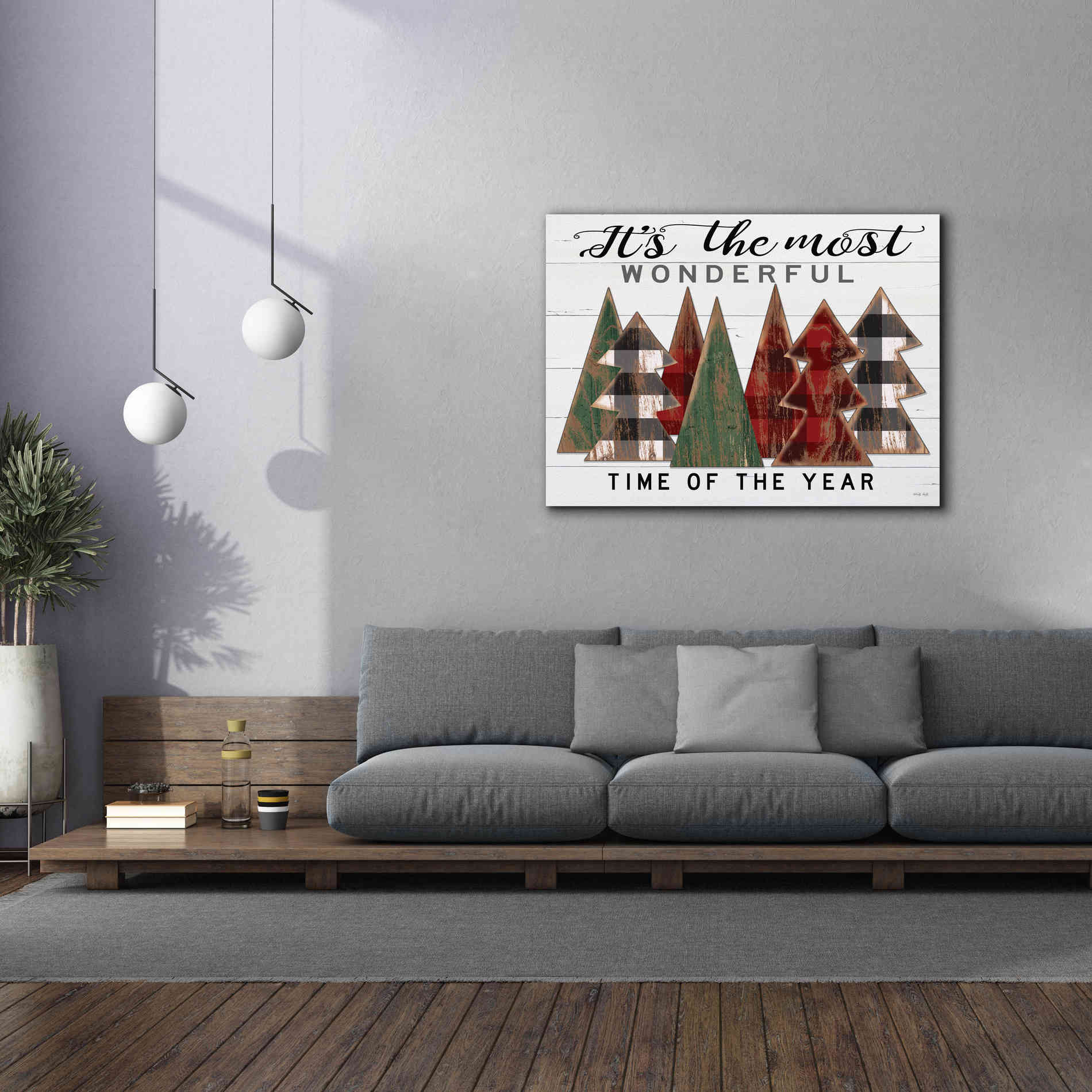 'It's the Most Wonderful Time Plaid Trees' by Cindy Jacobs, Canvas Wall Art,54 x 40