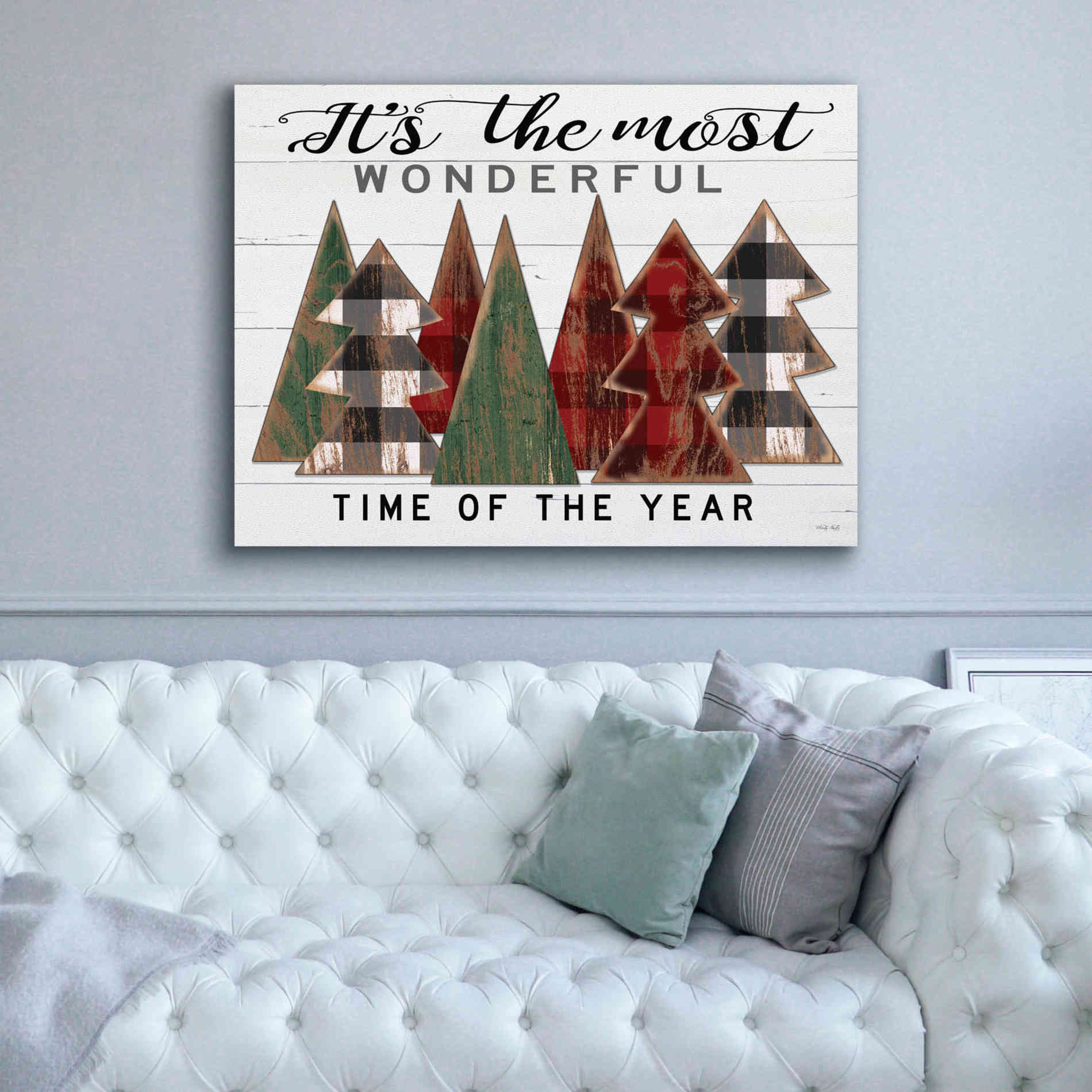 'It's the Most Wonderful Time Plaid Trees' by Cindy Jacobs, Canvas Wall Art,54 x 40