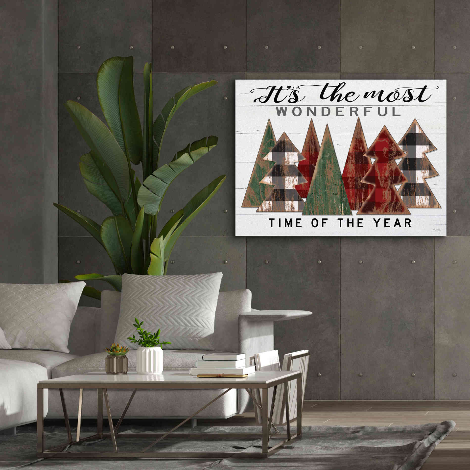 'It's the Most Wonderful Time Plaid Trees' by Cindy Jacobs, Canvas Wall Art,54 x 40