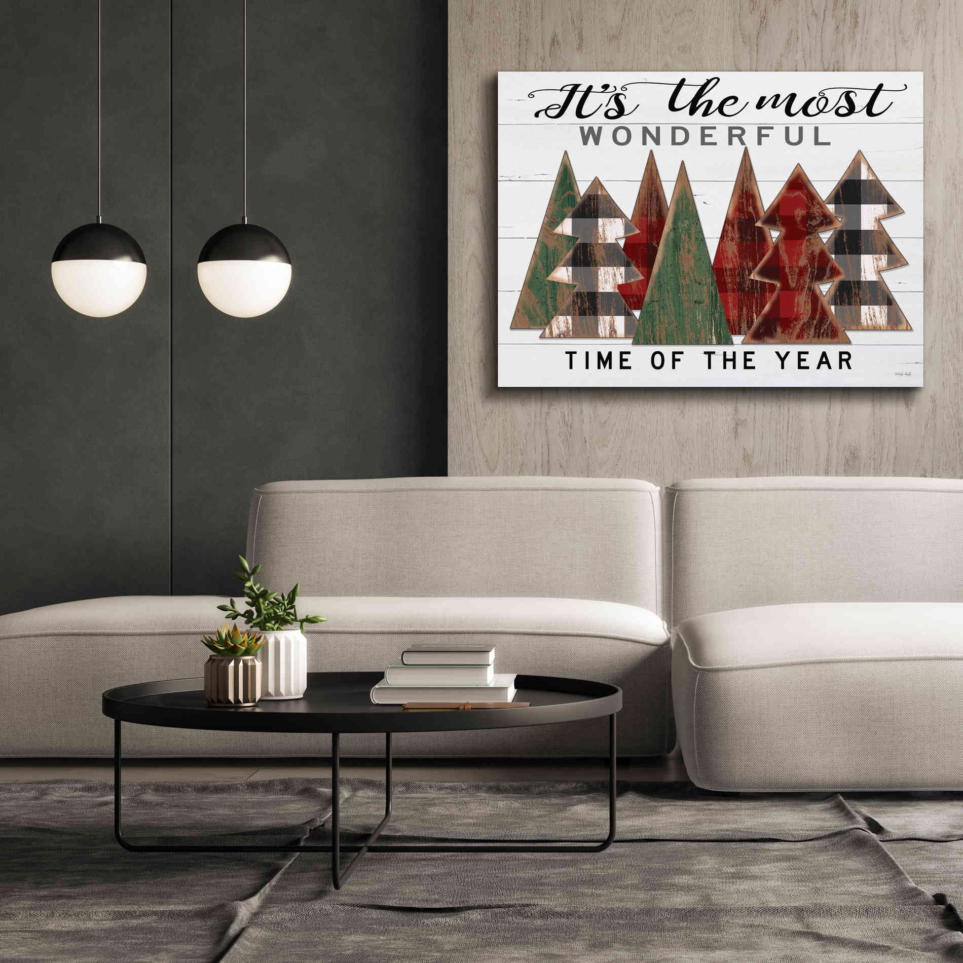 'It's the Most Wonderful Time Plaid Trees' by Cindy Jacobs, Canvas Wall Art,54 x 40