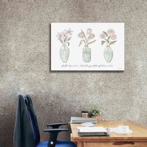 Image of 'Faith, Hope, Love Flower Vases' by Cindy Jacobs, Canvas Wall Art,40 x 26