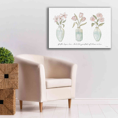 Image of 'Faith, Hope, Love Flower Vases' by Cindy Jacobs, Canvas Wall Art,40 x 26