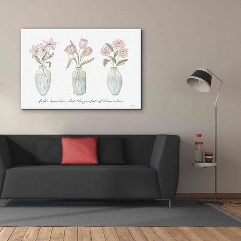 Image of 'Faith, Hope, Love Flower Vases' by Cindy Jacobs, Canvas Wall Art,60 x 40