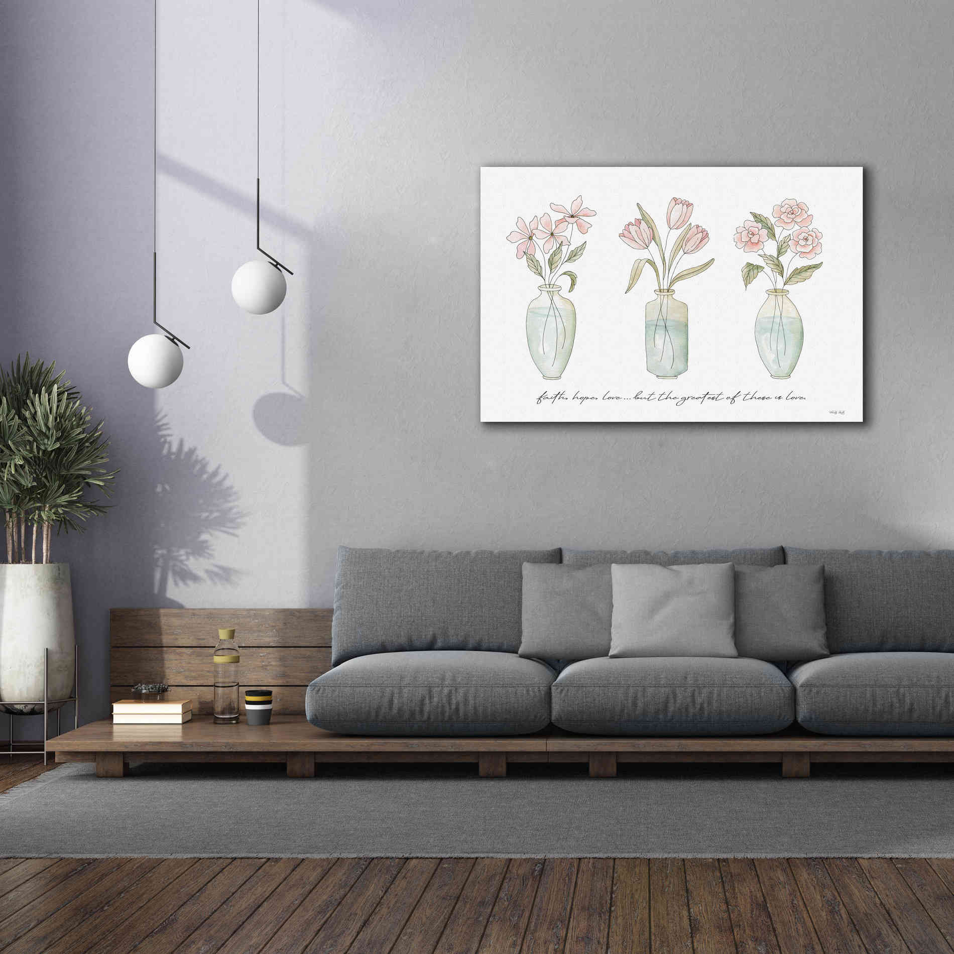 'Faith, Hope, Love Flower Vases' by Cindy Jacobs, Canvas Wall Art,60 x 40
