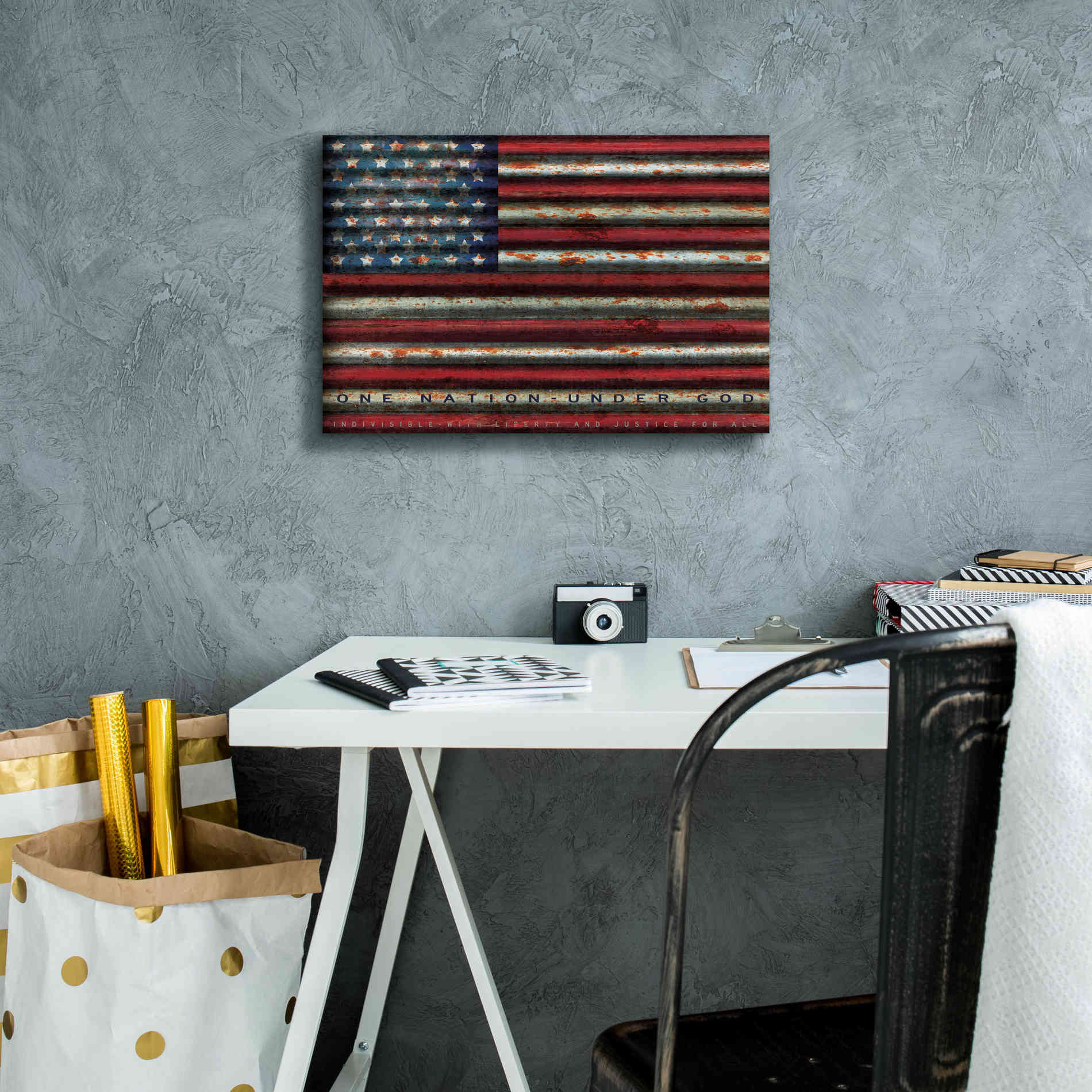 'One Nation Under God on Metal' by Cindy Jacobs, Canvas Wall Art,18 x 12