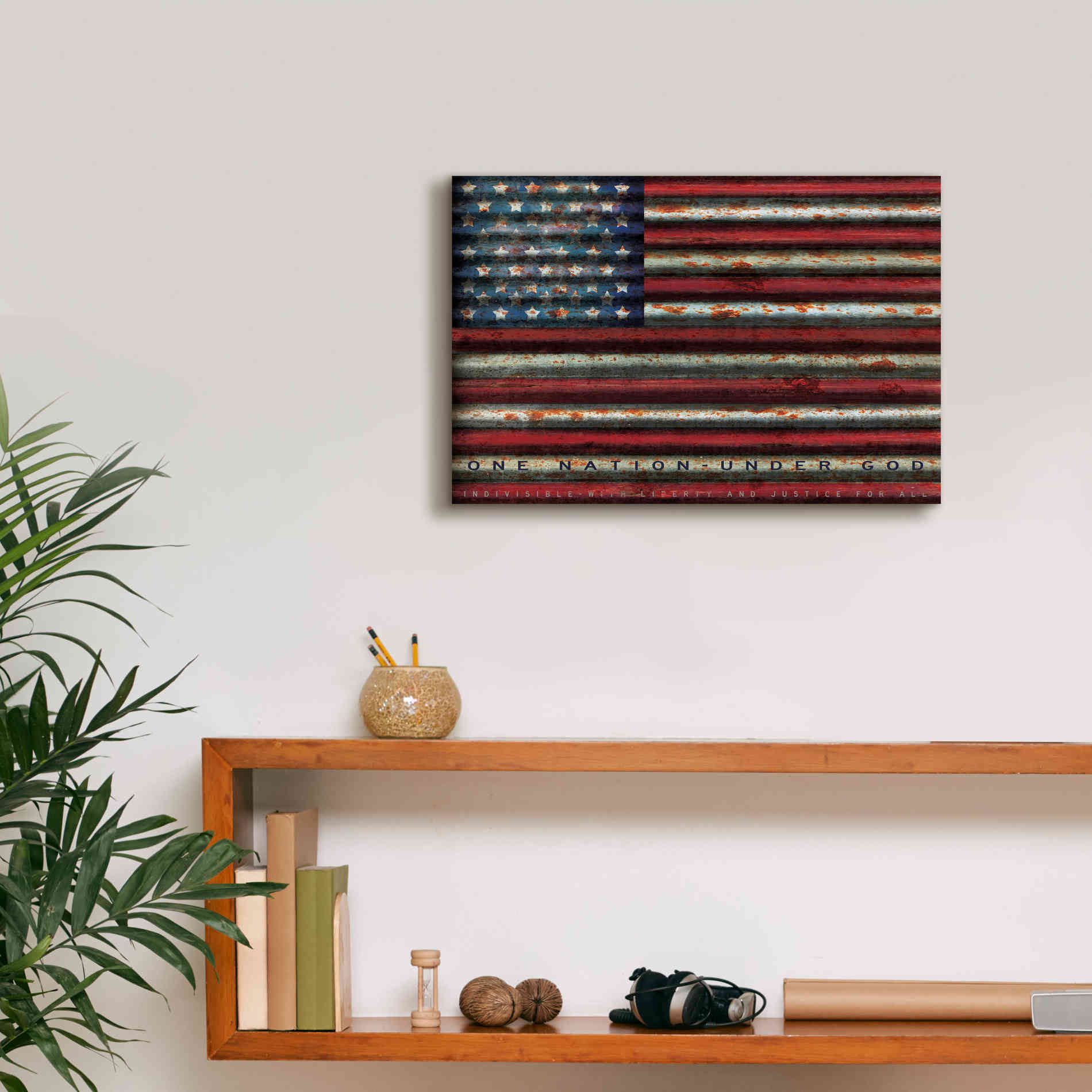'One Nation Under God on Metal' by Cindy Jacobs, Canvas Wall Art,18 x 12
