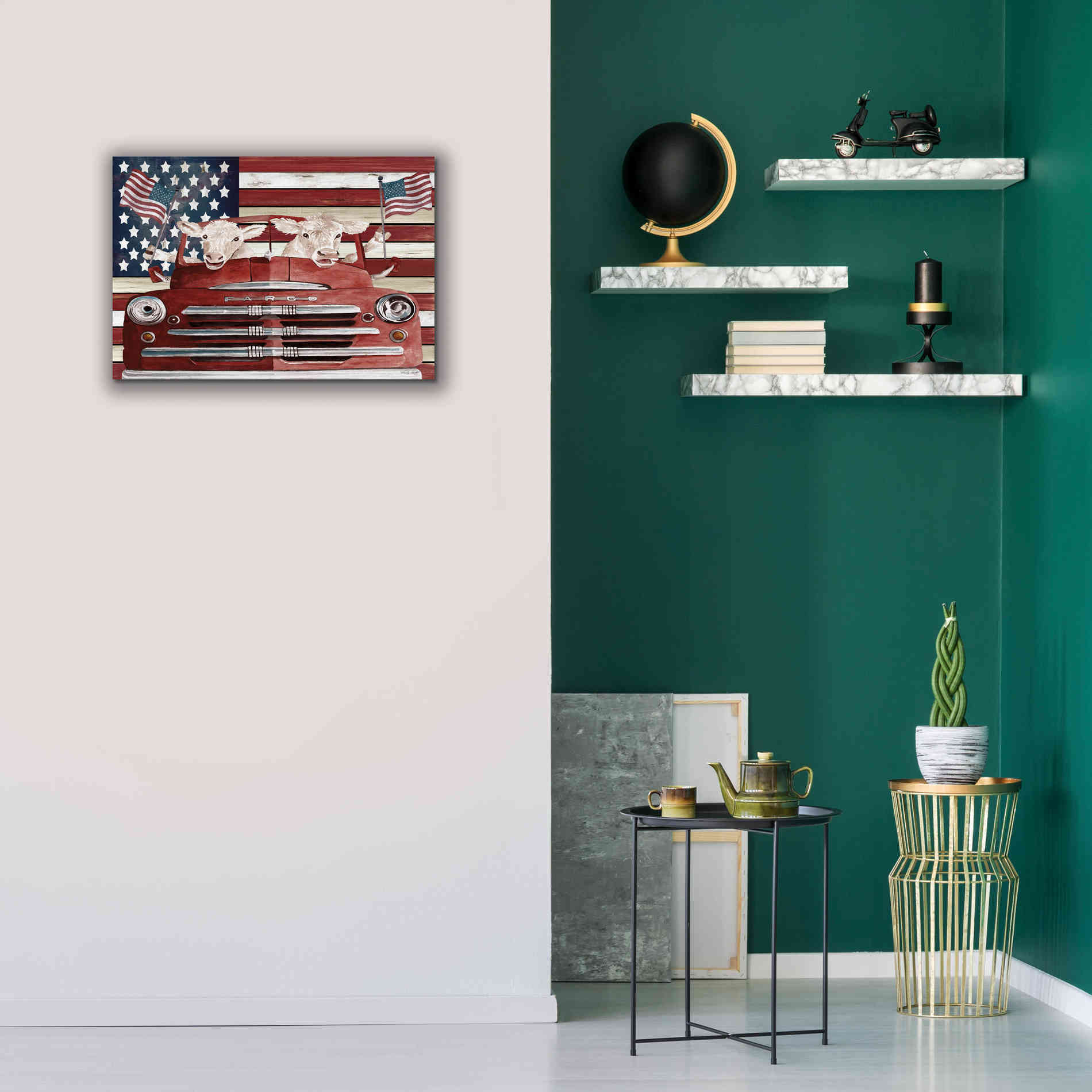 'Patriotic Cows' by Cindy Jacobs, Canvas Wall Art,26 x 18