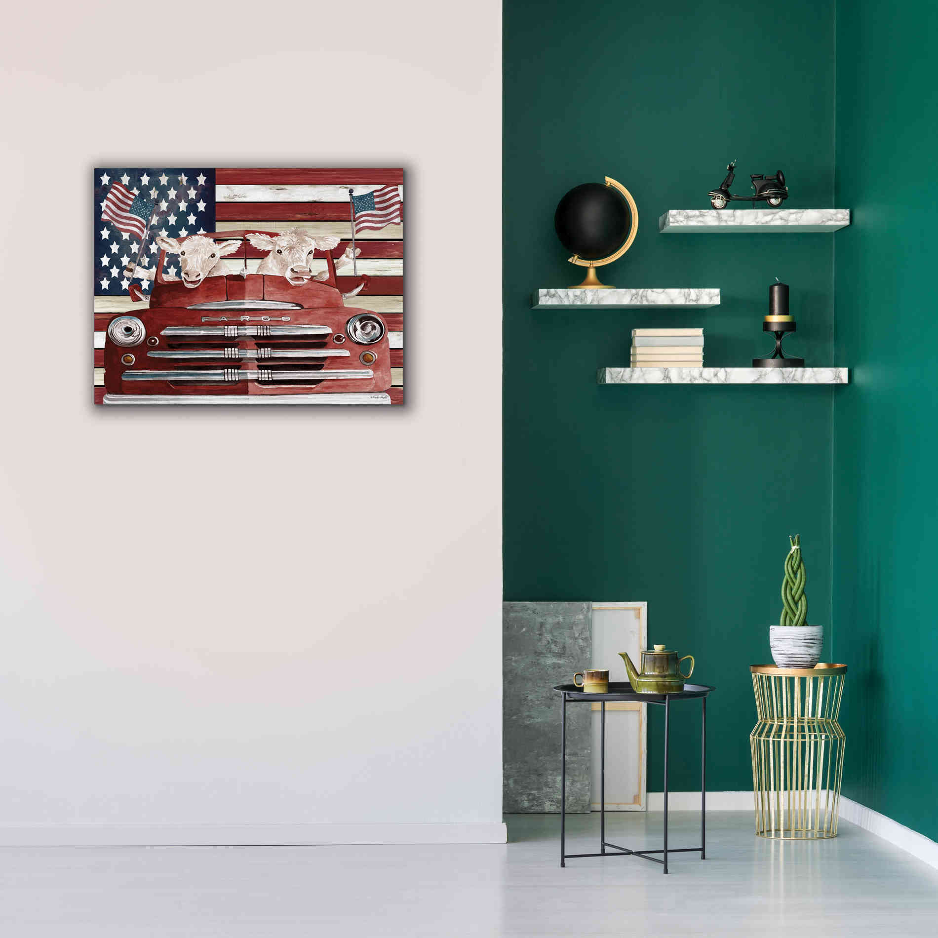 'Patriotic Cows' by Cindy Jacobs, Canvas Wall Art,34 x 26