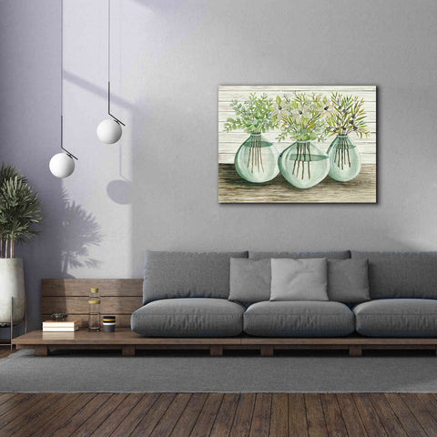 Image of 'Eucalyptus in Glass Vases' by Cindy Jacobs, Canvas Wall Art,54 x 40