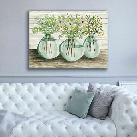 Image of 'Eucalyptus in Glass Vases' by Cindy Jacobs, Canvas Wall Art,54 x 40