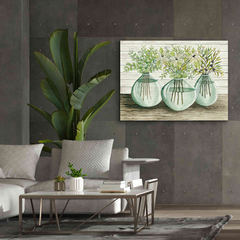 Image of 'Eucalyptus in Glass Vases' by Cindy Jacobs, Canvas Wall Art,54 x 40