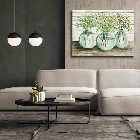 Image of 'Eucalyptus in Glass Vases' by Cindy Jacobs, Canvas Wall Art,54 x 40