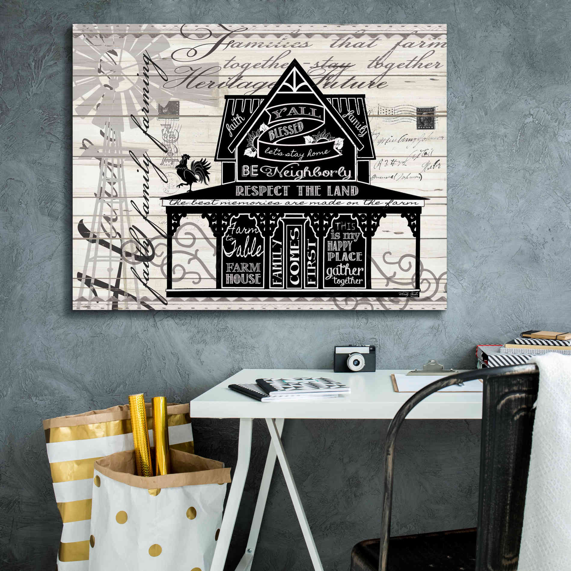 'Y'all Blessed Farmhouse' by Cindy Jacobs, Canvas Wall Art,34 x 26