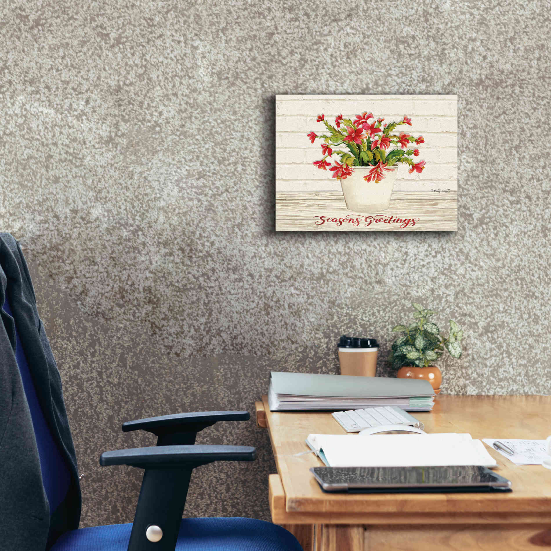 'Christmas Cactus - Season's Greetings' by Cindy Jacobs, Canvas Wall Art,16 x 12