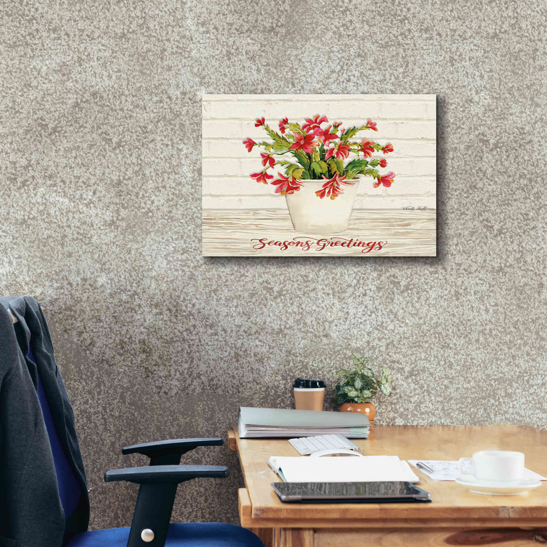 'Christmas Cactus - Season's Greetings' by Cindy Jacobs, Canvas Wall Art,26 x 18