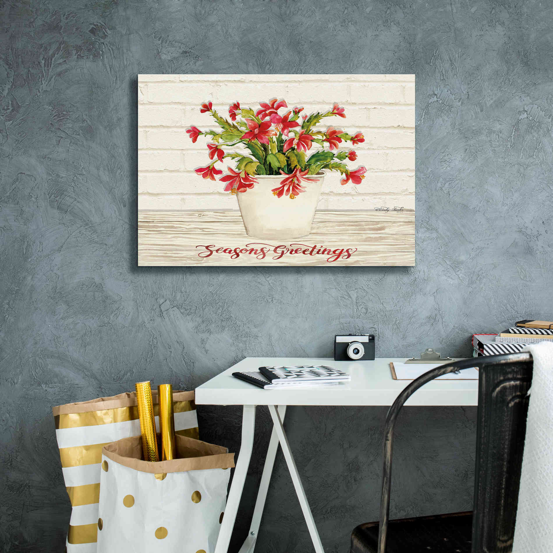 'Christmas Cactus - Season's Greetings' by Cindy Jacobs, Canvas Wall Art,26 x 18