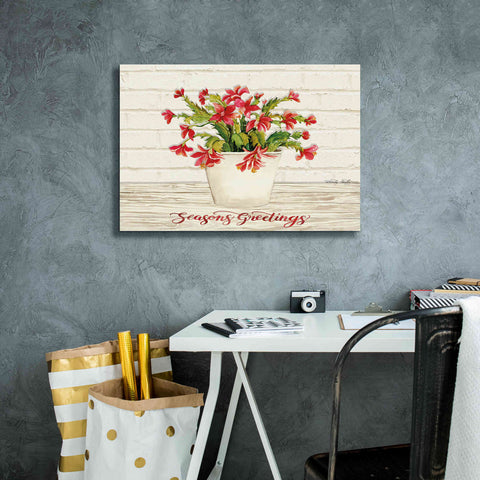 Image of 'Christmas Cactus - Season's Greetings' by Cindy Jacobs, Canvas Wall Art,26 x 18