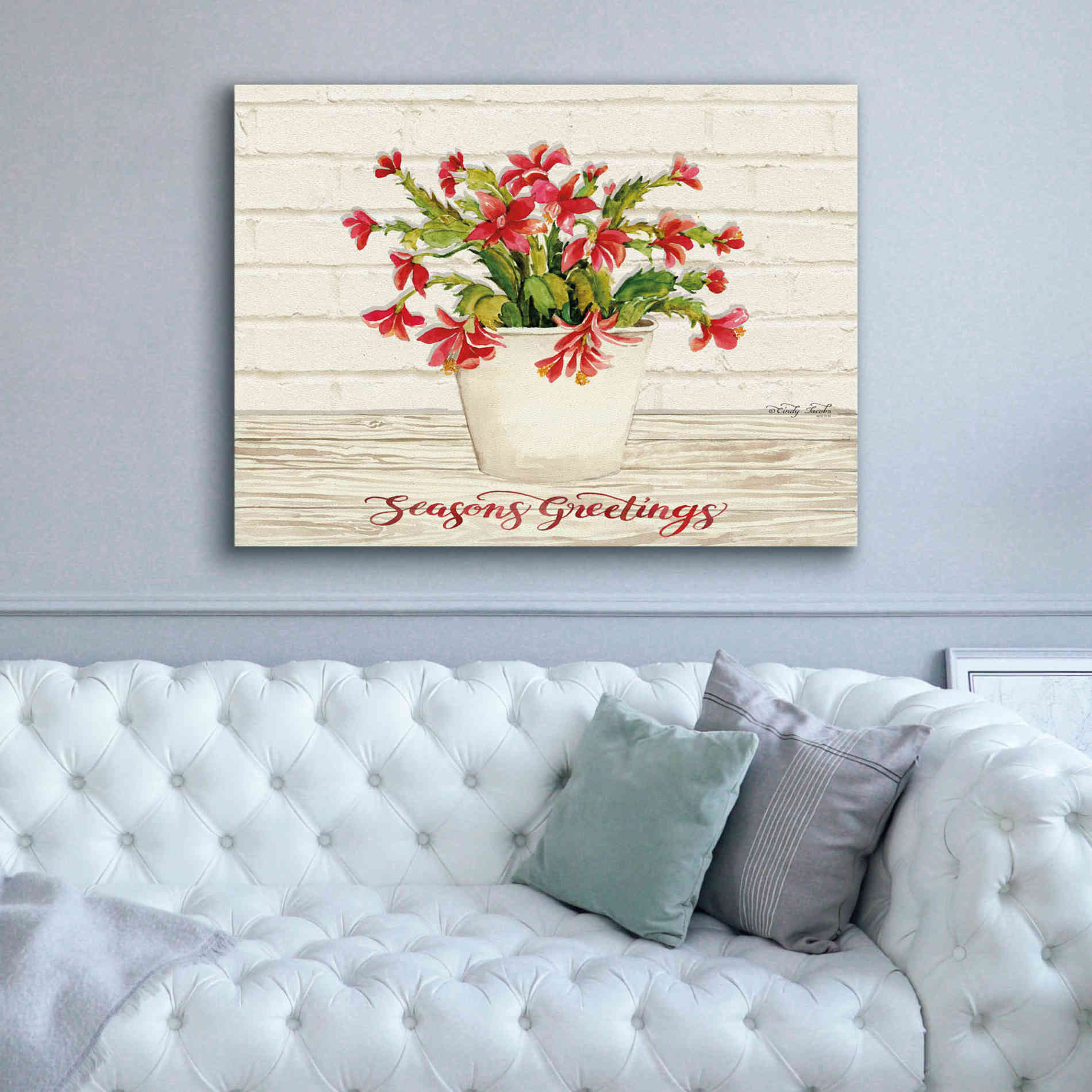 'Christmas Cactus - Season's Greetings' by Cindy Jacobs, Canvas Wall Art,54 x 40