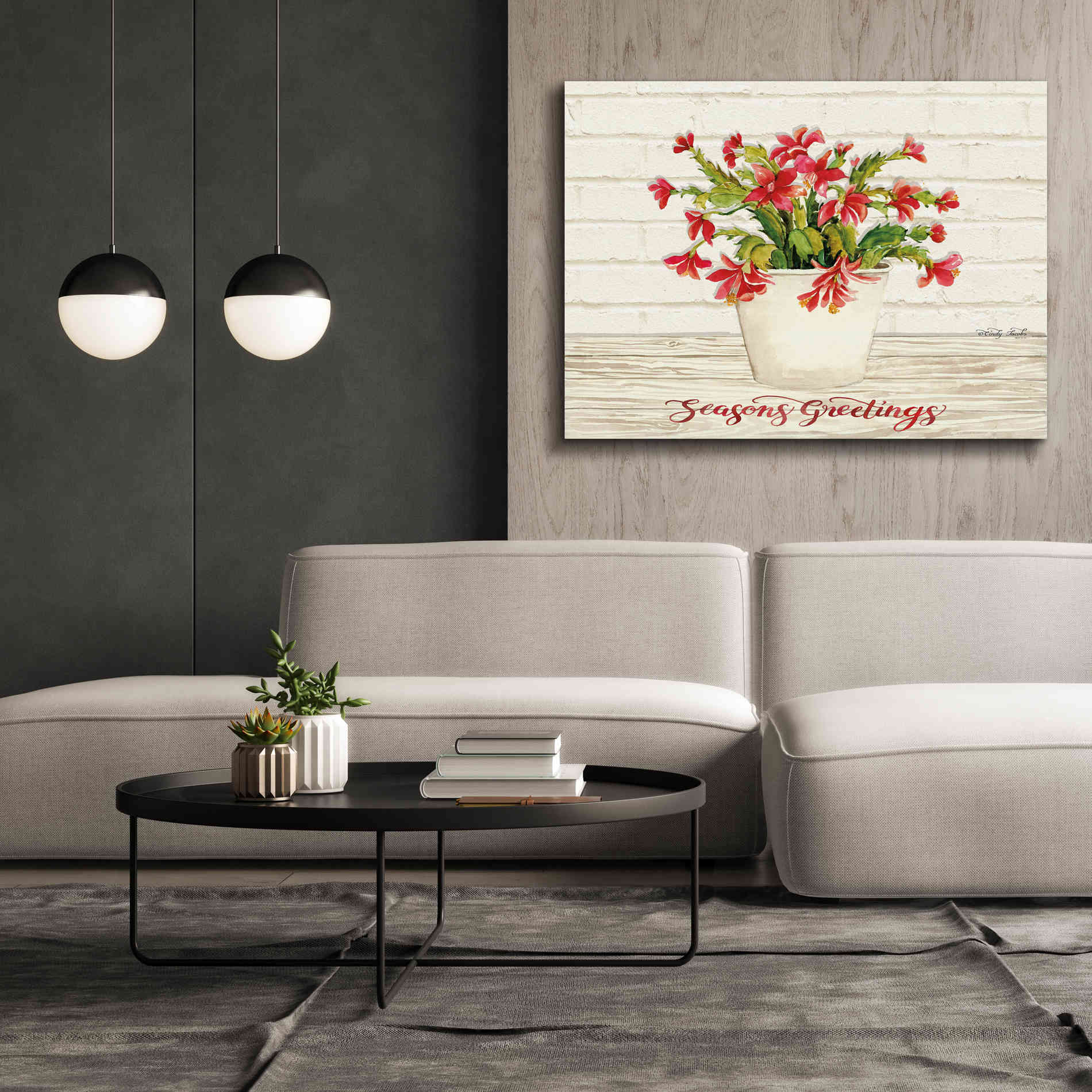 'Christmas Cactus - Season's Greetings' by Cindy Jacobs, Canvas Wall Art,54 x 40