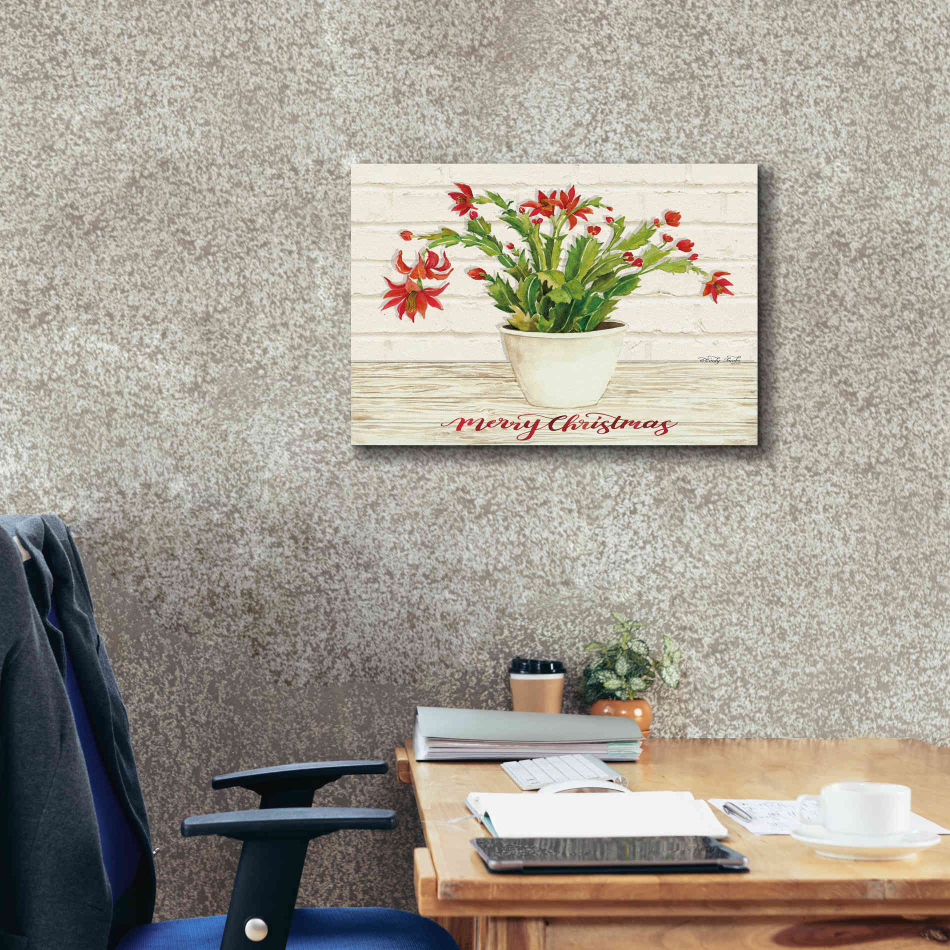 'Christmas Cactus - Merry Christmas' by Cindy Jacobs, Canvas Wall Art,26 x 18