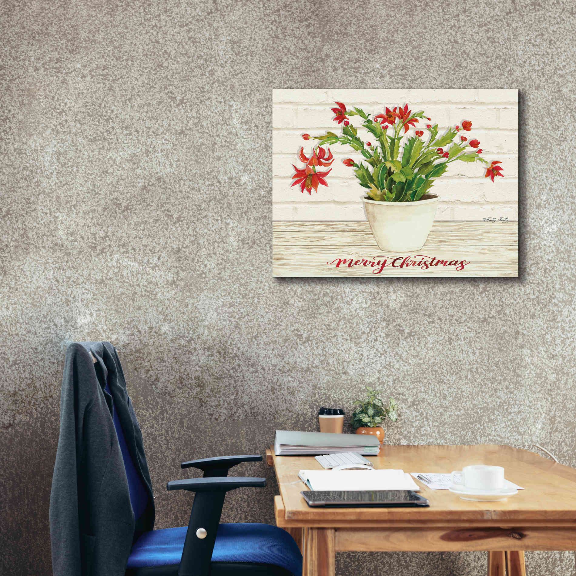 'Christmas Cactus - Merry Christmas' by Cindy Jacobs, Canvas Wall Art,34 x 26