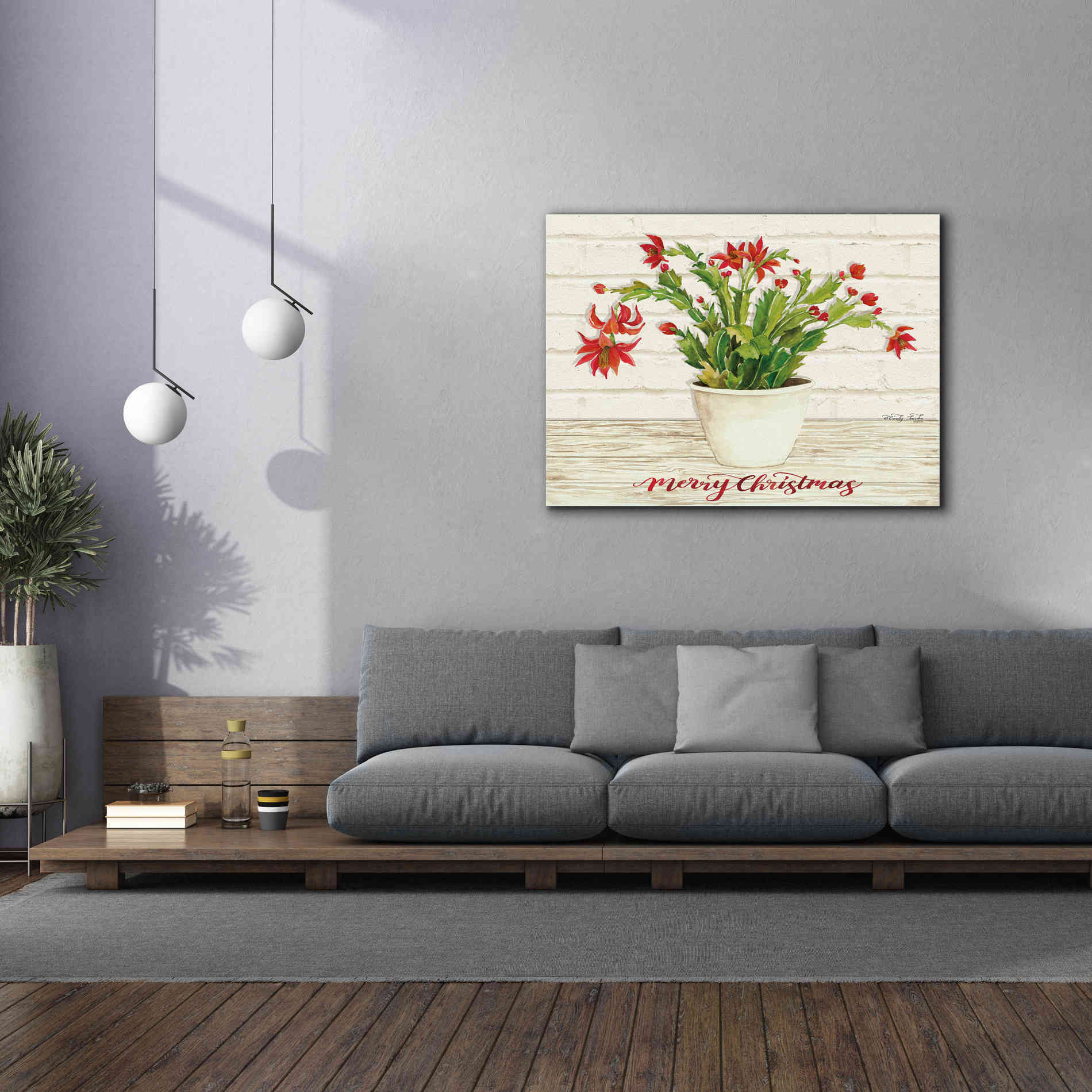 'Christmas Cactus - Merry Christmas' by Cindy Jacobs, Canvas Wall Art,54 x 40