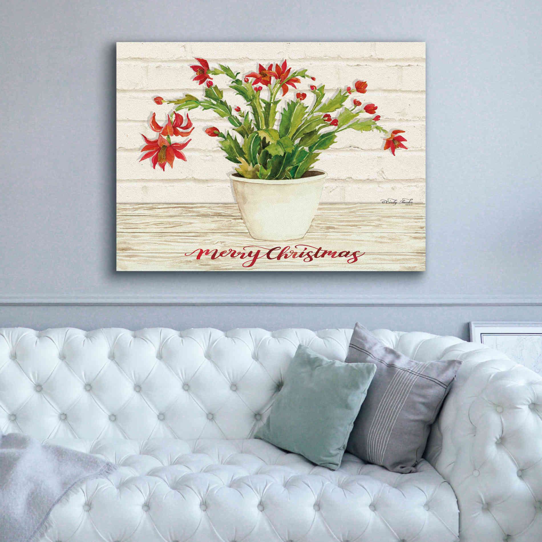 'Christmas Cactus - Merry Christmas' by Cindy Jacobs, Canvas Wall Art,54 x 40