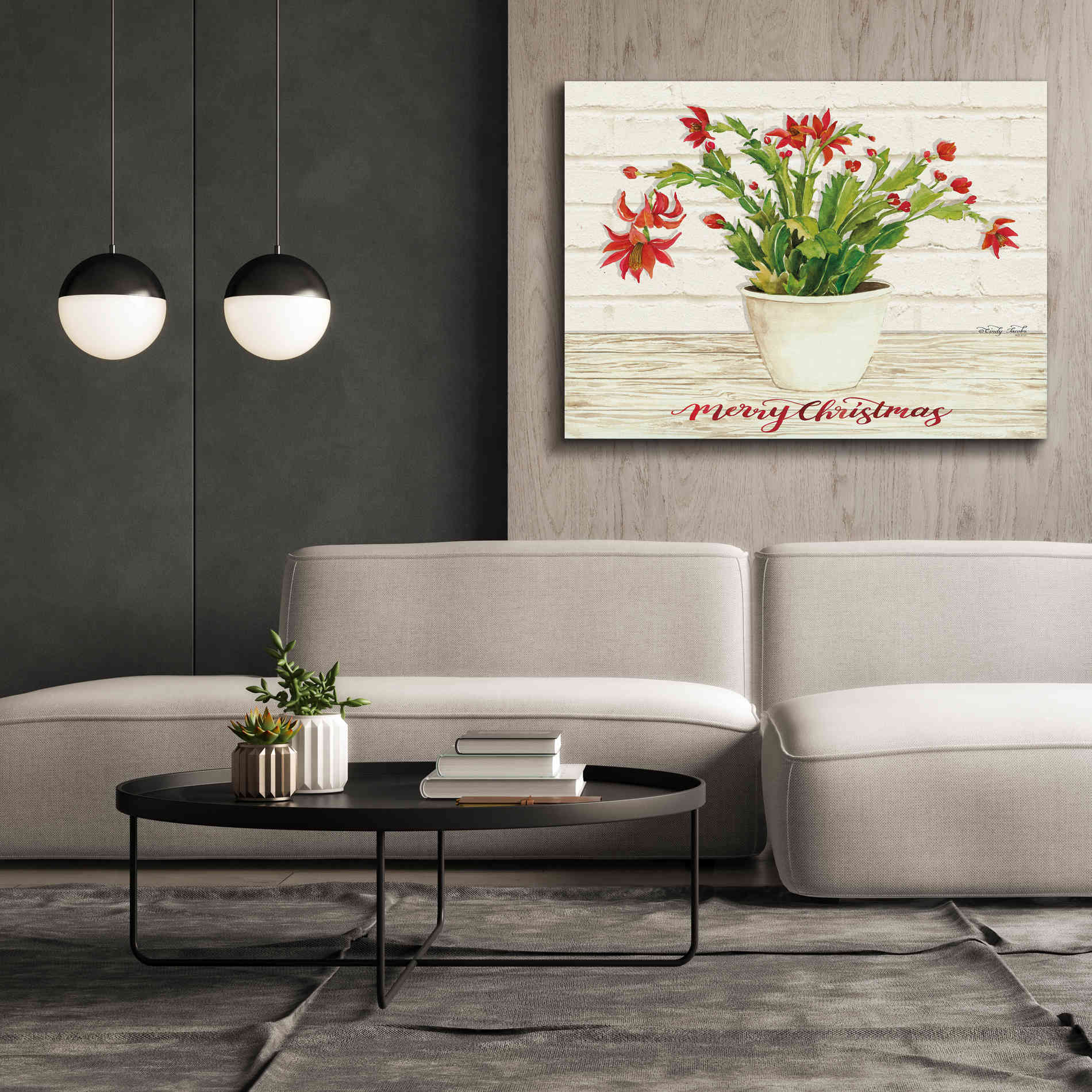 'Christmas Cactus - Merry Christmas' by Cindy Jacobs, Canvas Wall Art,54 x 40