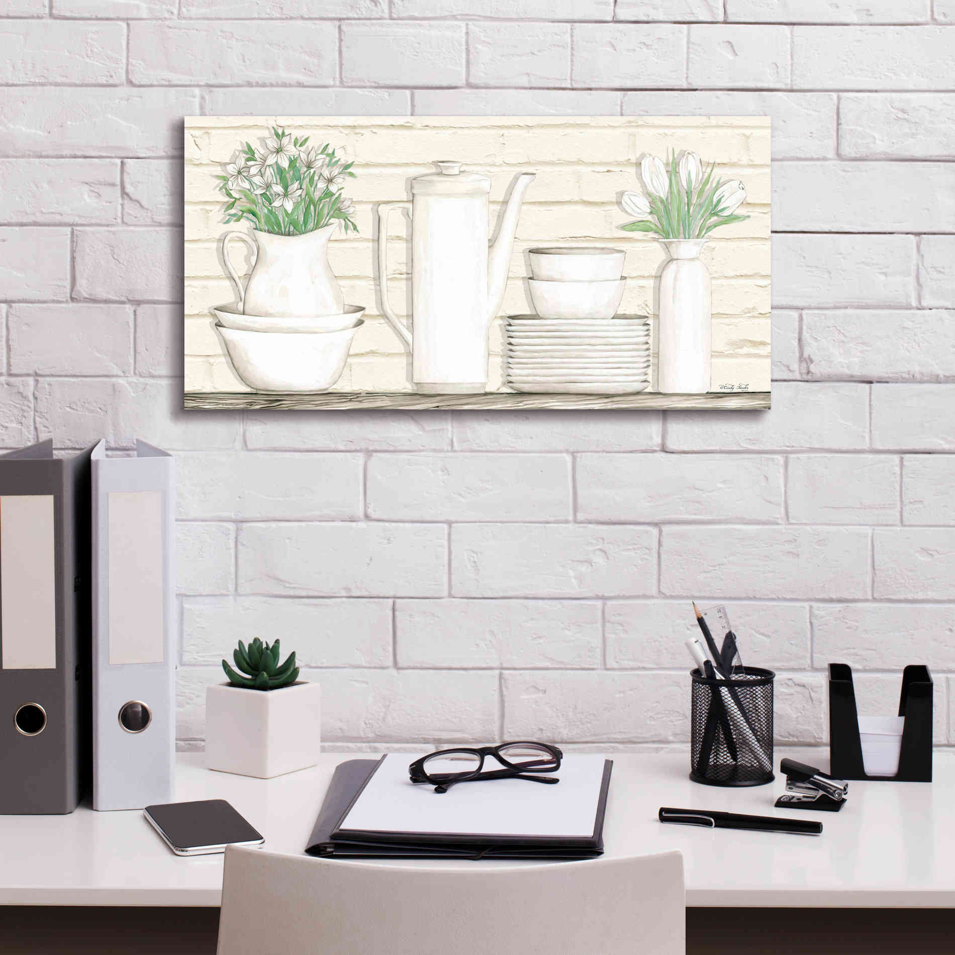 'White Ware Shelf II' by Cindy Jacobs, Canvas Wall Art,24 x 12