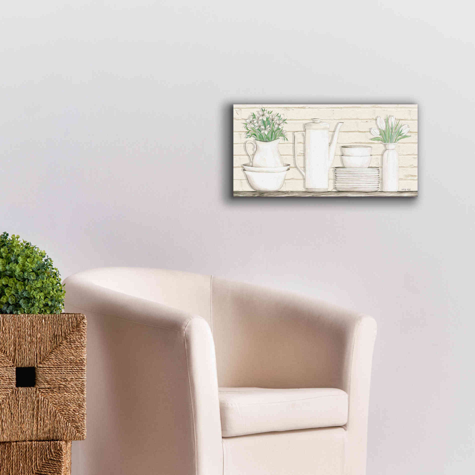 'White Ware Shelf II' by Cindy Jacobs, Canvas Wall Art,24 x 12