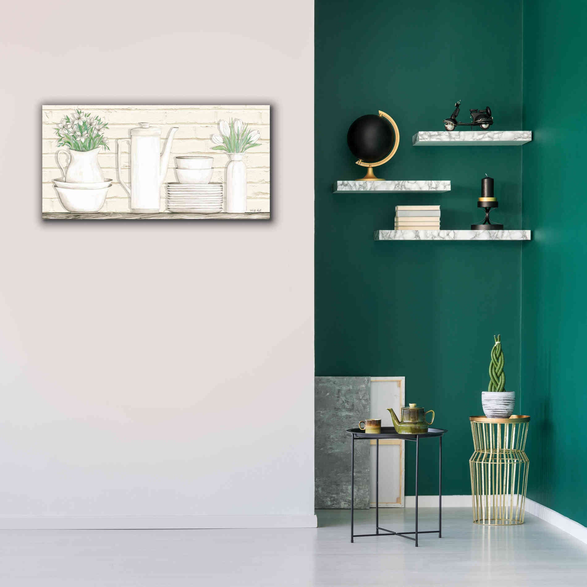 'White Ware Shelf II' by Cindy Jacobs, Canvas Wall Art,40 x 20