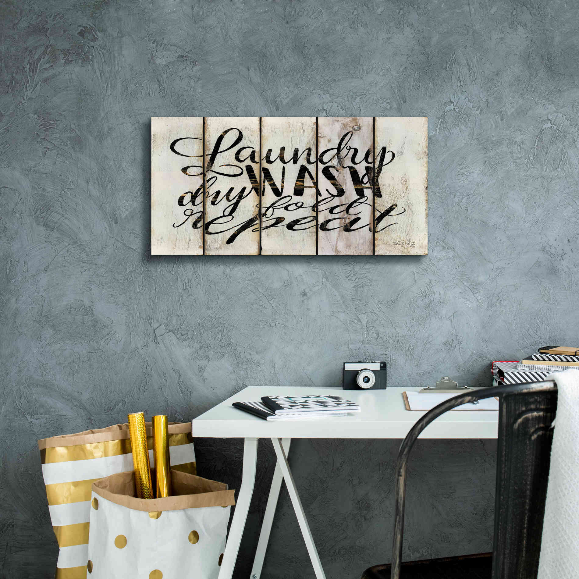 'Laundry Duties on Wood Panels' by Cindy Jacobs, Canvas Wall Art,24 x 12