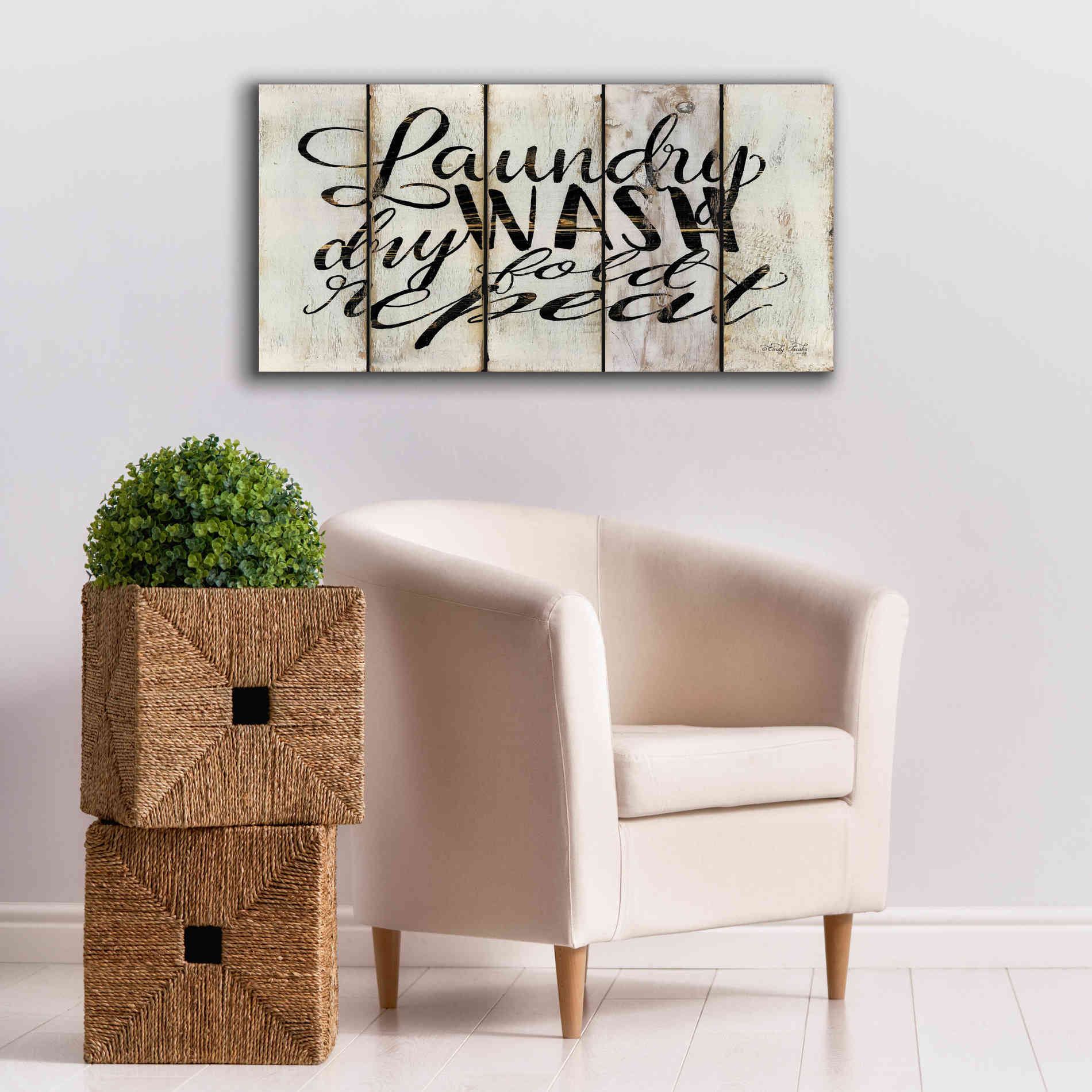 'Laundry Duties on Wood Panels' by Cindy Jacobs, Canvas Wall Art,40 x 20