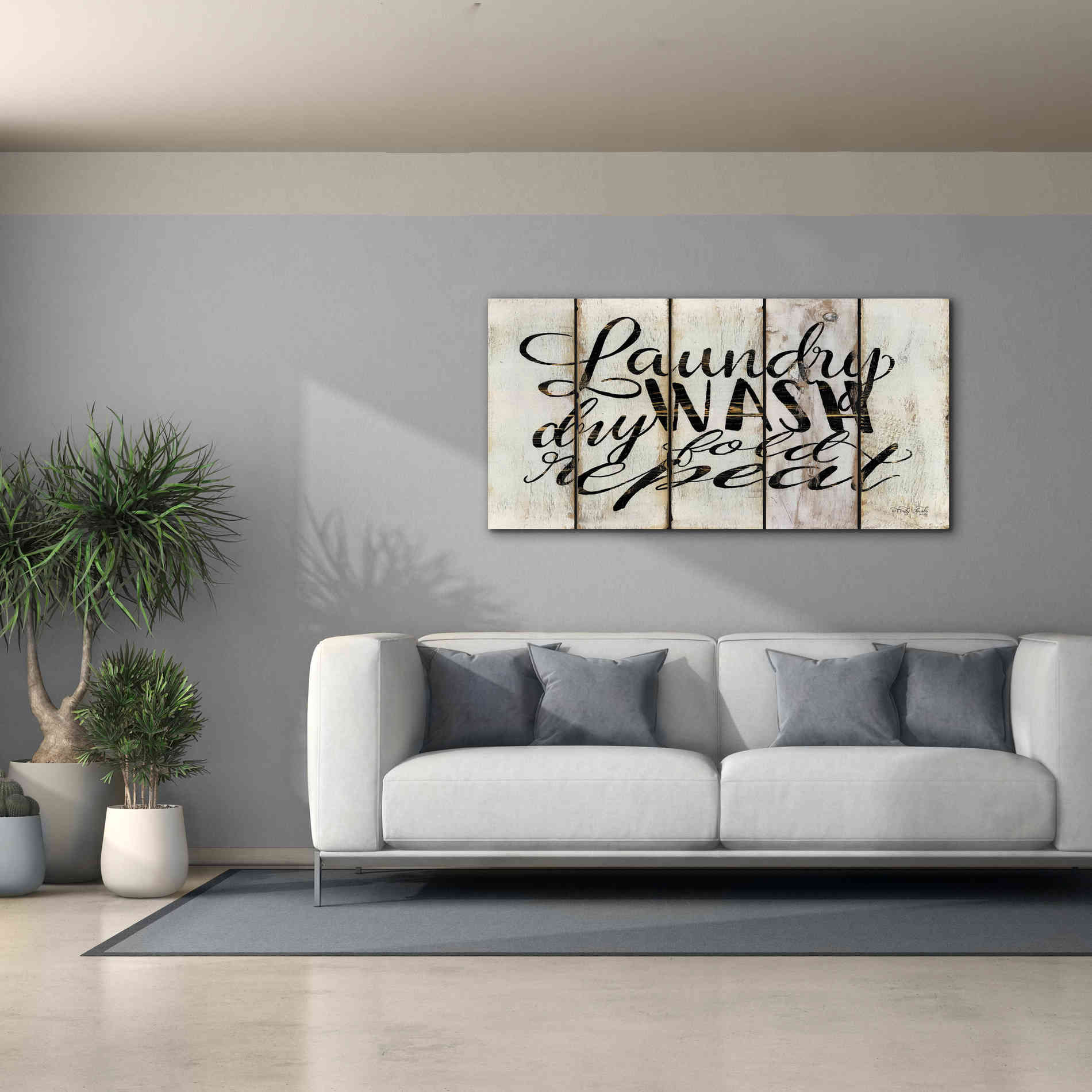 'Laundry Duties on Wood Panels' by Cindy Jacobs, Canvas Wall Art,60 x 30