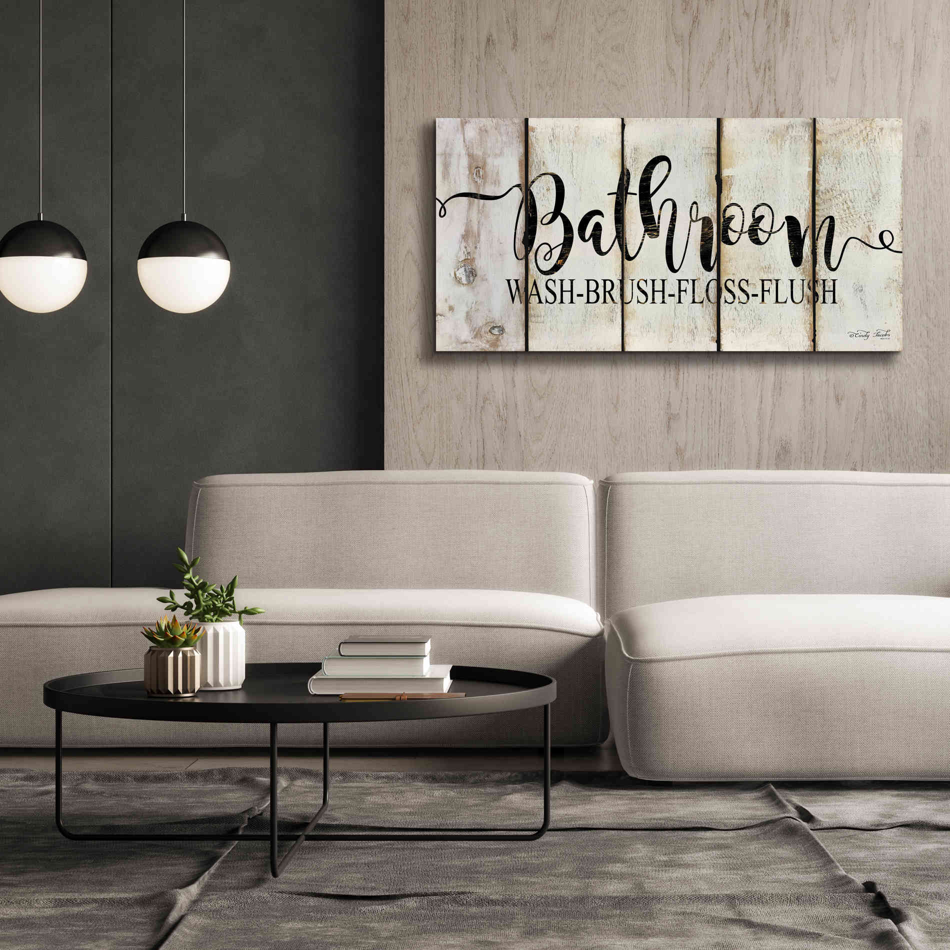 'Bathroom on Wood Panels' by Cindy Jacobs, Canvas Wall Art,60 x 30