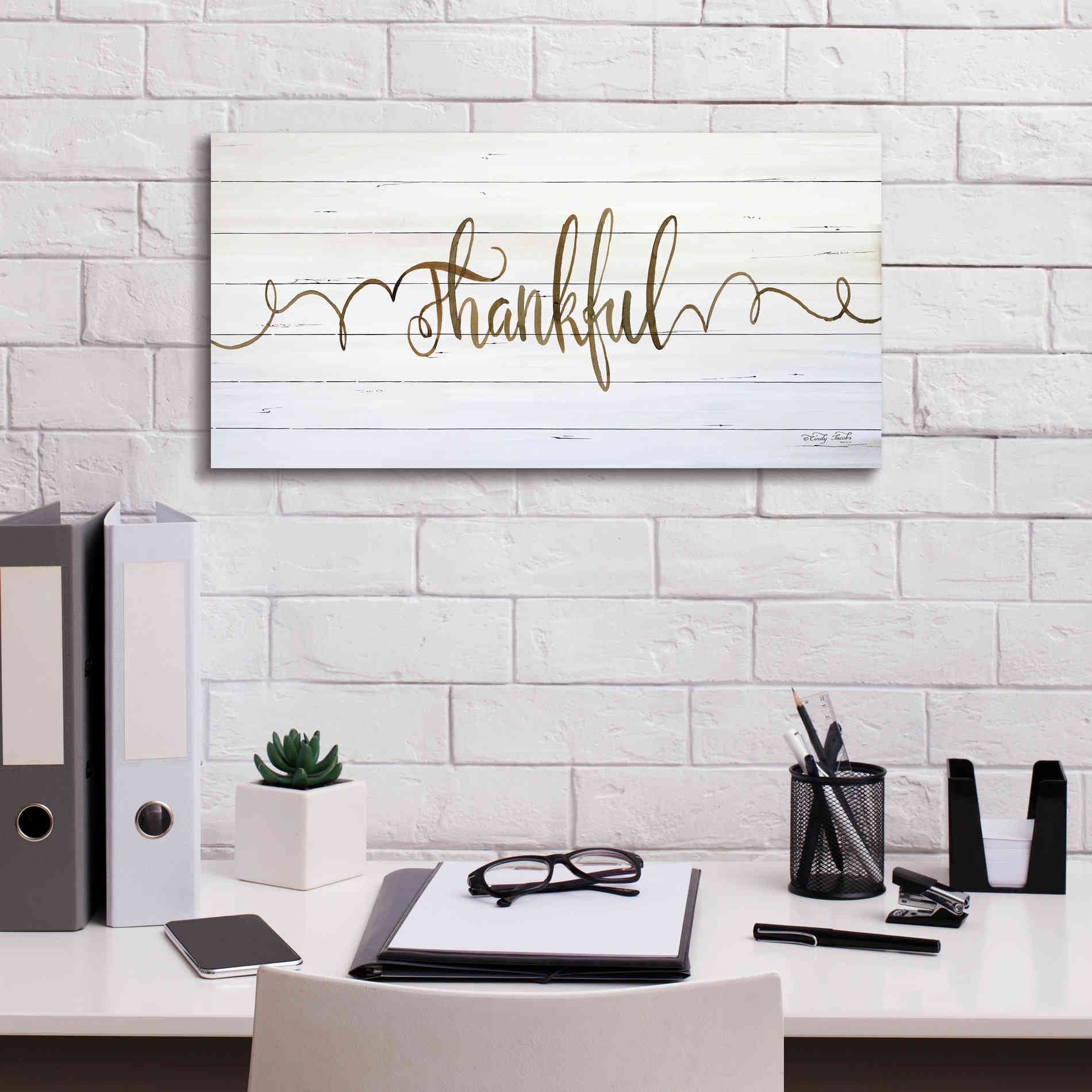 'Thankful' by Cindy Jacobs, Canvas Wall Art,24 x 12