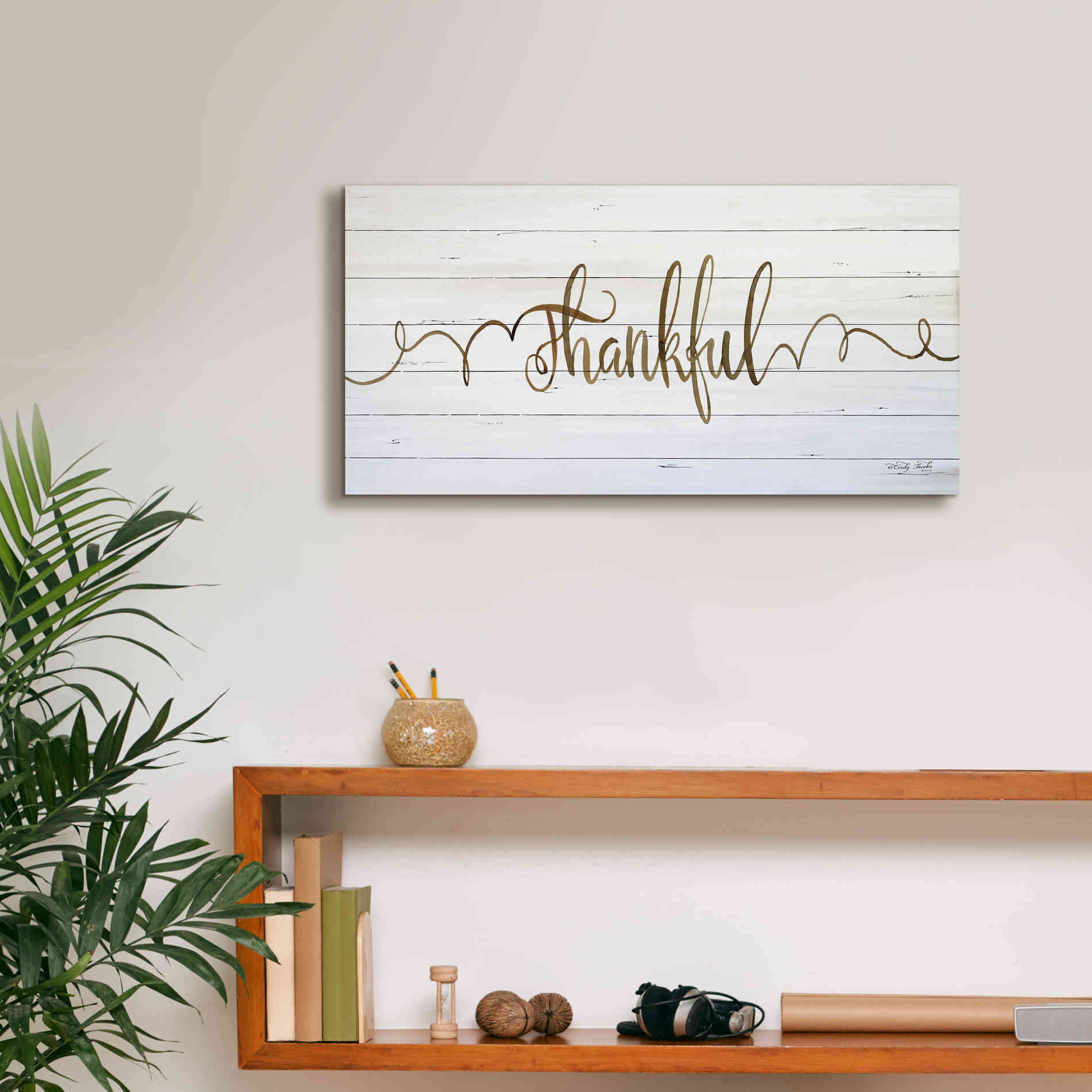 'Thankful' by Cindy Jacobs, Canvas Wall Art,24 x 12