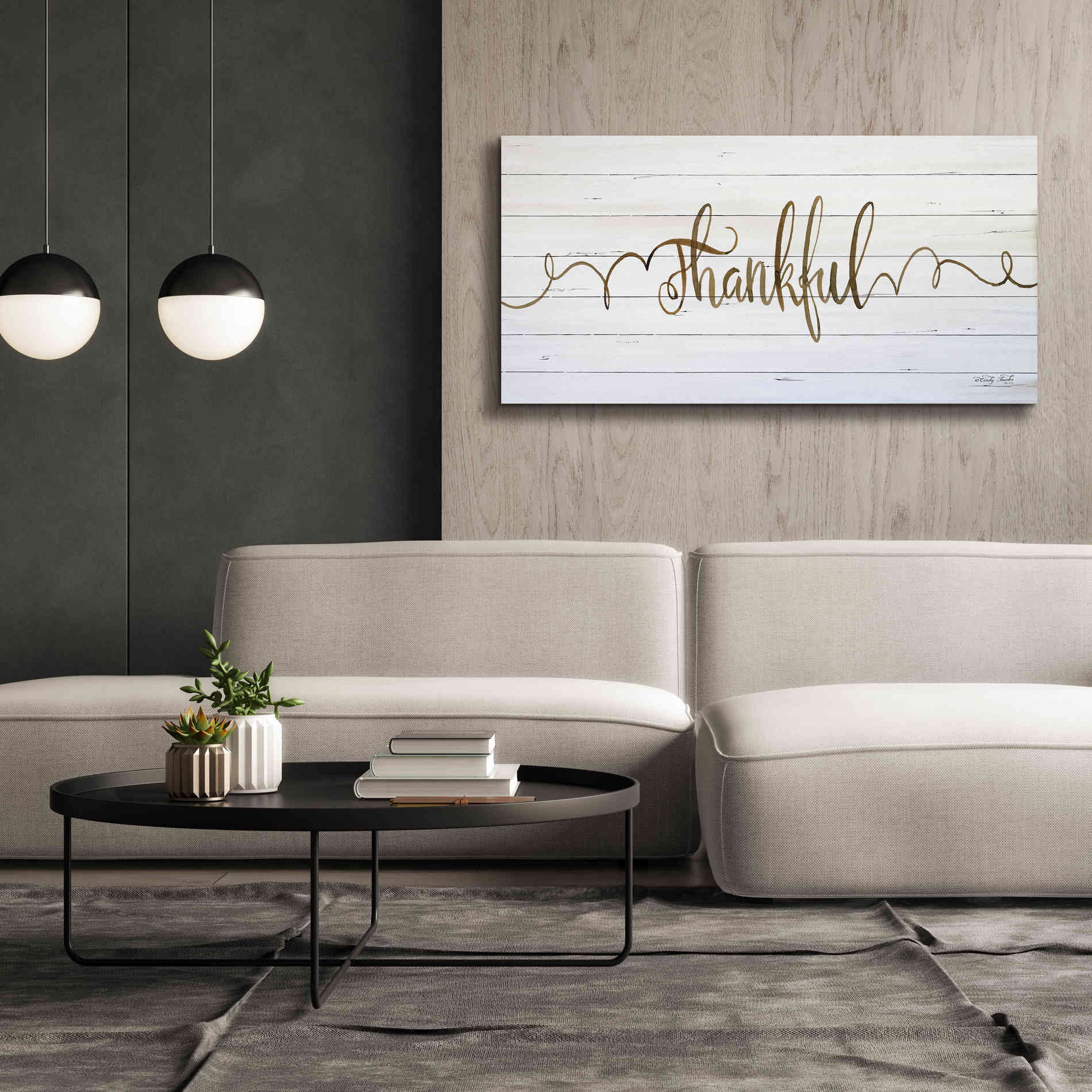 'Thankful' by Cindy Jacobs, Canvas Wall Art,60 x 30