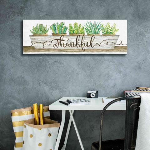 Image of 'Thankful Succulent Pots' by Cindy Jacobs, Canvas Wall Art,36 x 12
