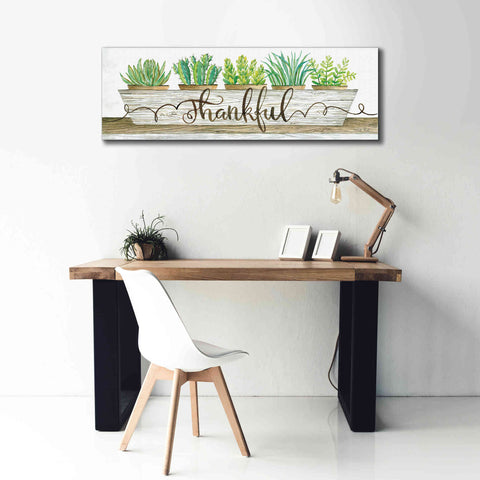 Image of 'Thankful Succulent Pots' by Cindy Jacobs, Canvas Wall Art,60 x 20